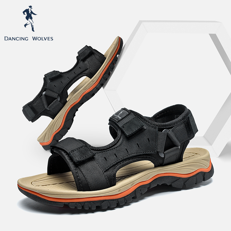 Dancing with wolves in sandals Men's summer 2022 new genuine leather men's casual outwear drive Roman men's beach shoes