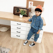 24 spring and autumn new Korean style boys denim suit childrens retro style lapel big pocket suit