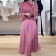 High-end red floral French long-sleeved retro dress 2023 early spring new women's waist skirt texture