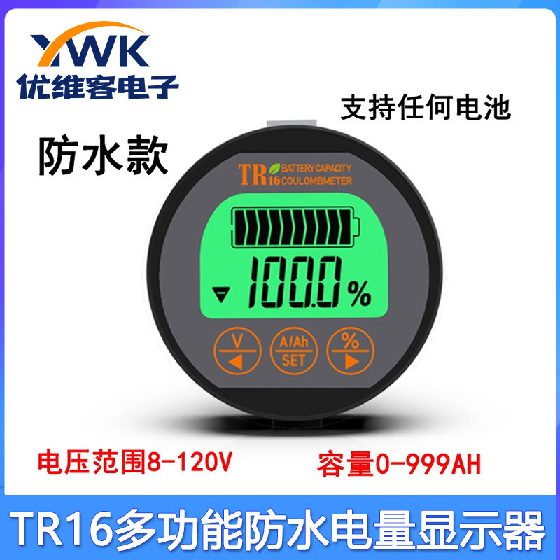 TR16防水库仑计磷酸铁锂容量检测仪锂电池电瓶电动车电量显示器表