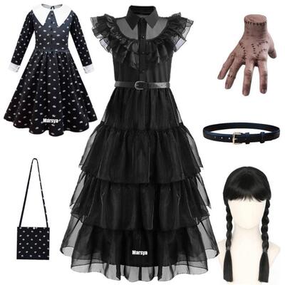 [Kids Adult Wednesday Halloween Cosplay Costumes Dress for Wo]