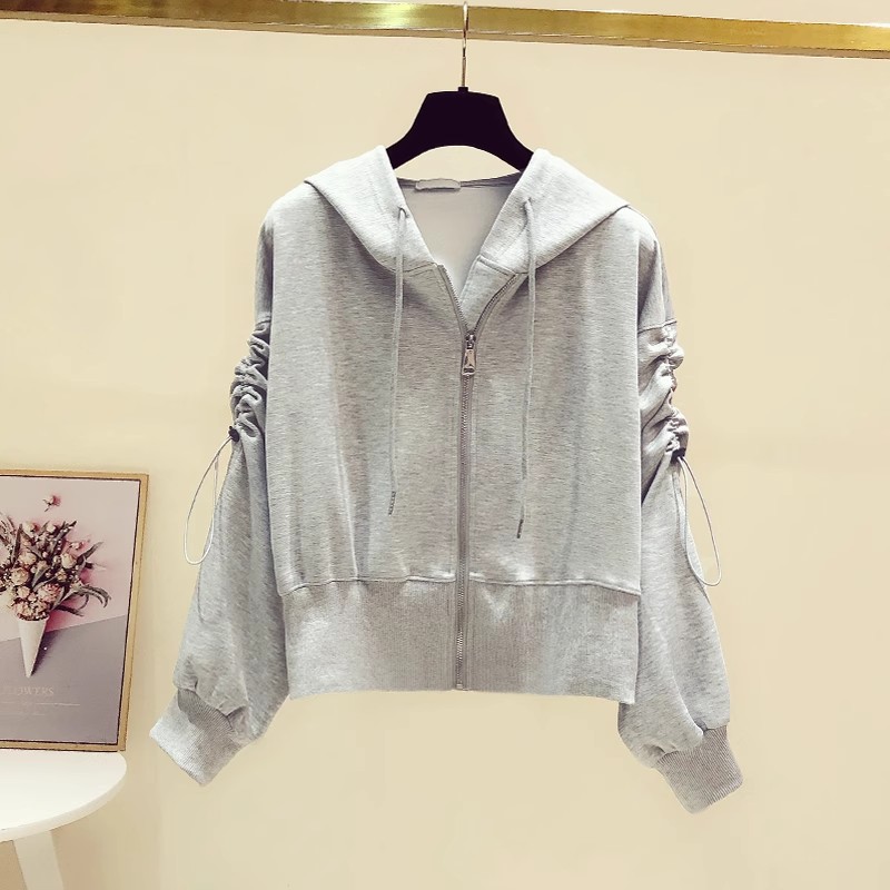 Short design autumn sweatshirt with hood, fashionable sports top with zipper, drawstring, trend of season, long sleeve, western style Short design autumn sweatshirt with hood, fashionable sports top with zipper, drawstring, trend of season, long sleeve, western style