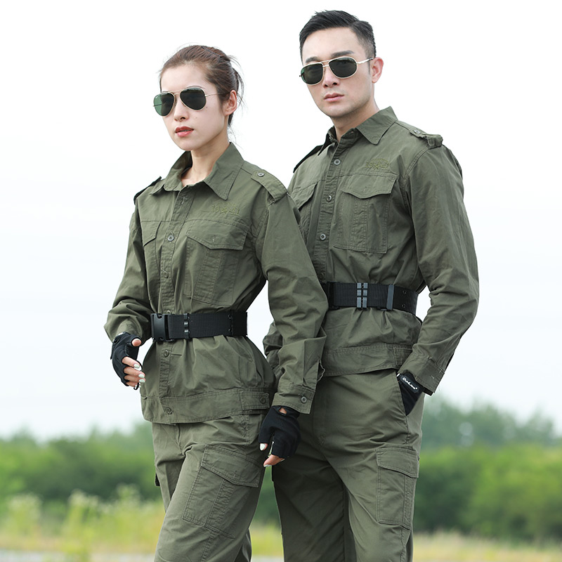 Summer cotton camouflage suit men's loose army green thin section short-sleeved breathable military fan wear-resistant work clothing