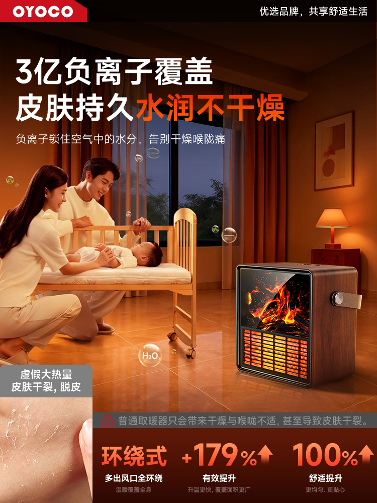 Heater Fan Electric Heater for Home Energy Saving, Fast Heating for Large Areas, Graphene, Bedroom, Bathroom, Ultra-Quiet Fireplace, Winter Essential, Simulated Flame Stove, 2025 New Model