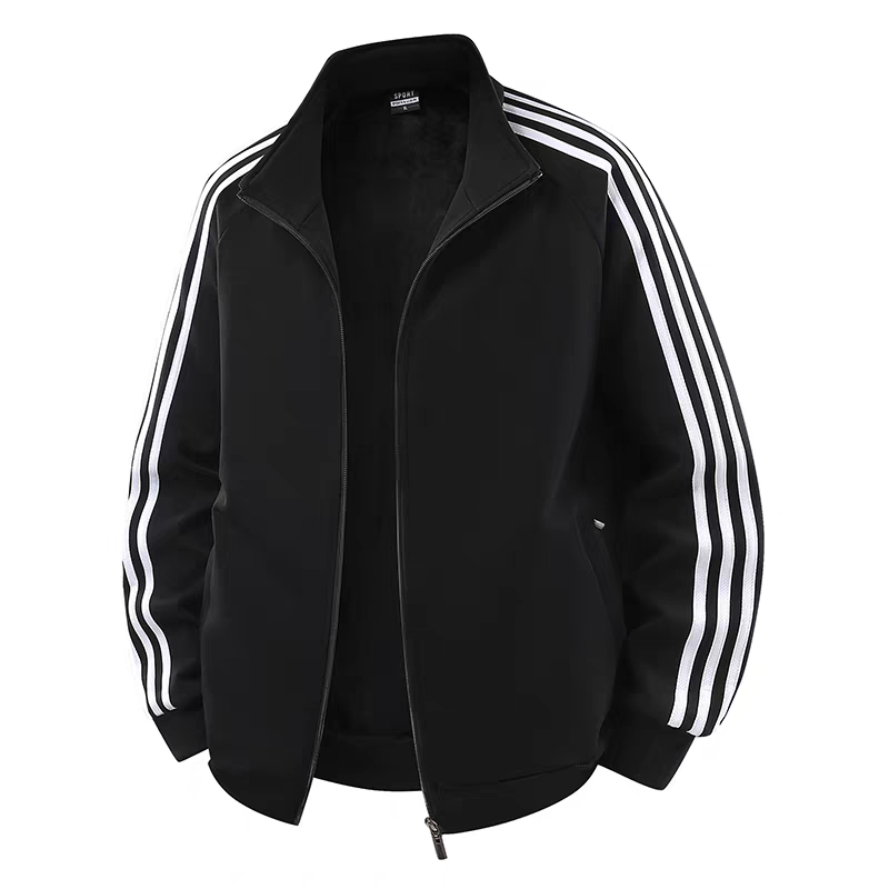 Pure Cotton Sports Sweatshirt Men's Stand-Up Collar Jacket Autumn and Winter Loose Three-Stripe Zipper Jacket Casual Cardigan Top