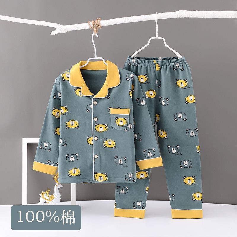Cotton children's pajamas cotton spring and autumn cartoon home clothing for boys and girls children cute long sleeve cotton set