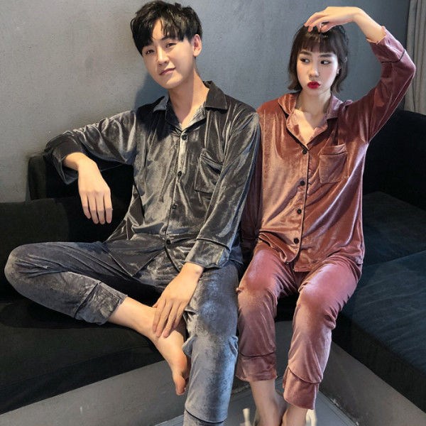 Golden Velvet Couple Sleepwear Lady Long Sleeve Spring Autumn Winter Han Edition Casual Plus Fat Increase Warm Home Suit Men Suit