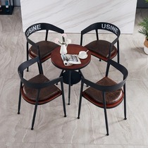 Retro cafe milk tea shop American restaurant bistro wrought iron dining table and chair combination industrial style solid wood small round table