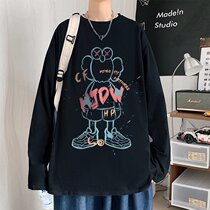 American graffiti niche high-end milk blue t-shirt 2022 autumn new Sesame Street high-end tide brand bottoming shirt men