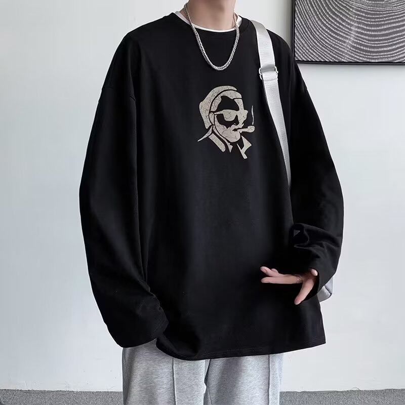 Long-sleeved T-shirt men's spring and autumn Korean version trend all-match bottoming shirt ins tide brand round neck thick cotton T shirt