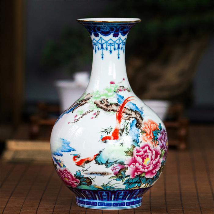 Jingdezhen vase ceramic ornaments new Chinese living room home Bogu rack porcelain wine cabinet flower arrangement peony decoration