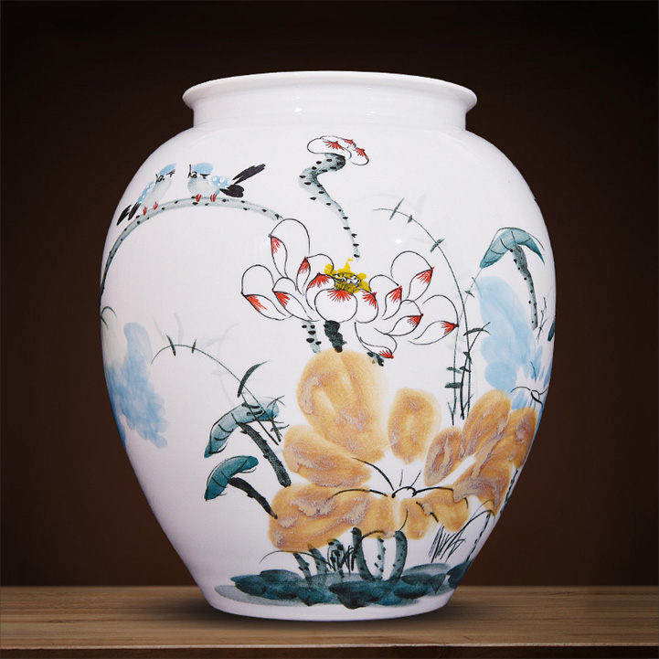 Jingdezhen Ceramic Ware Home Book House Living Room With Flower Arrangement TV Cabinet Decoration Pendulum hand-painted Pink Lotus Vase