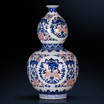 Jingdezhen ceramic imitation ancient green flower glaze in red hyacinth vase Chinese style bogu frame decoration swinging piece living room TV cabinet