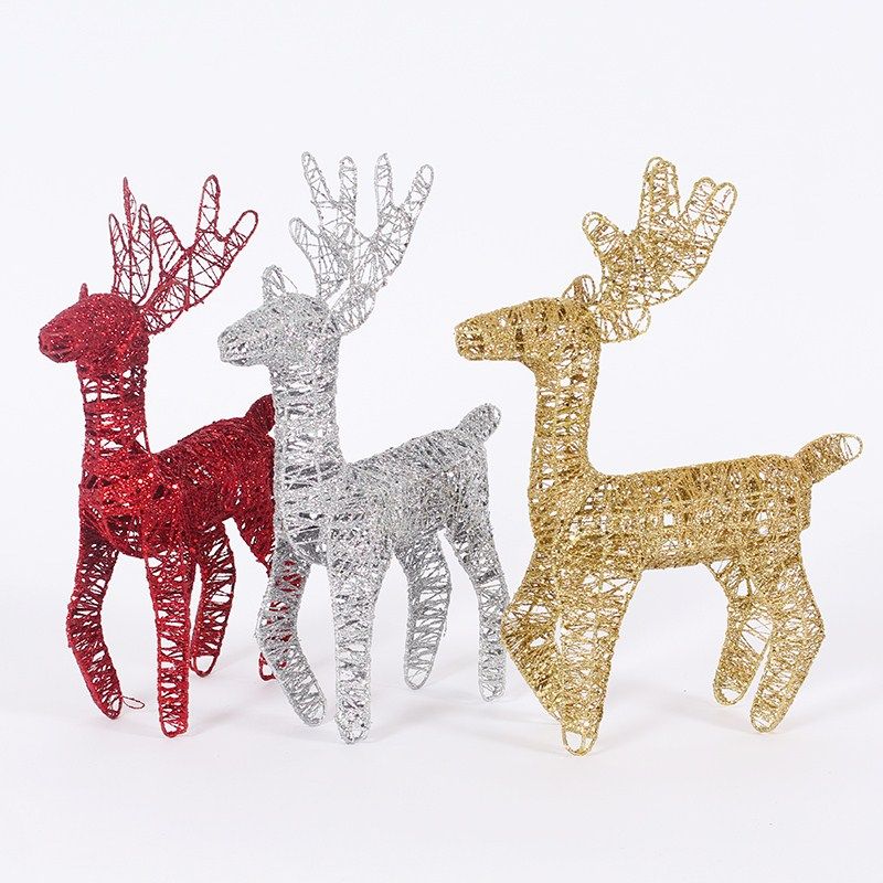 Large wrought iron Christmas deer ornaments elk Christmas products luminous deer pull cart winter window scene