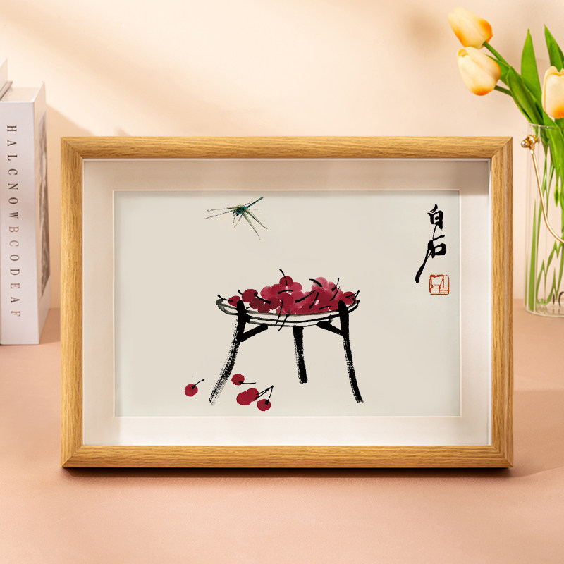 齐白石荔枝水墨挂画国画装饰画客厅用新中式风格寿桃葫芦挂画-Taobao-Tmall