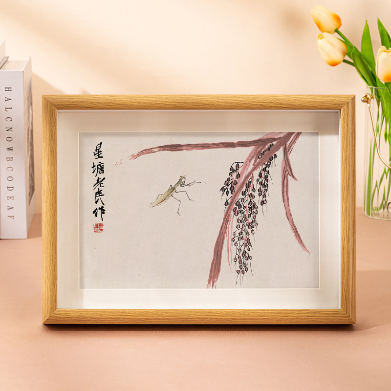 齐白石荔枝水墨挂画国画装饰画客厅用新中式风格寿桃葫芦挂画-Taobao-Tmall