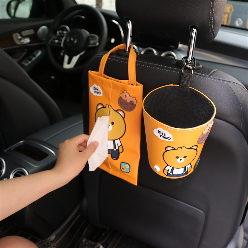 In-car trash cans in-car car front and rear seats hanging storage box bag removable toilet paper box set two-in-one