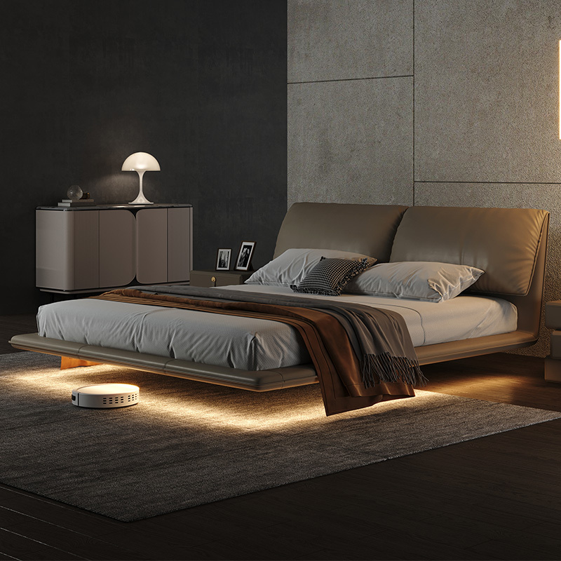 Floating Bed Italian Minimalist Elephant Ear Bed Master Bedroom Large Bed Frame Light Luxury High-End Elegant 2026 New Model Genuine Leather Bed