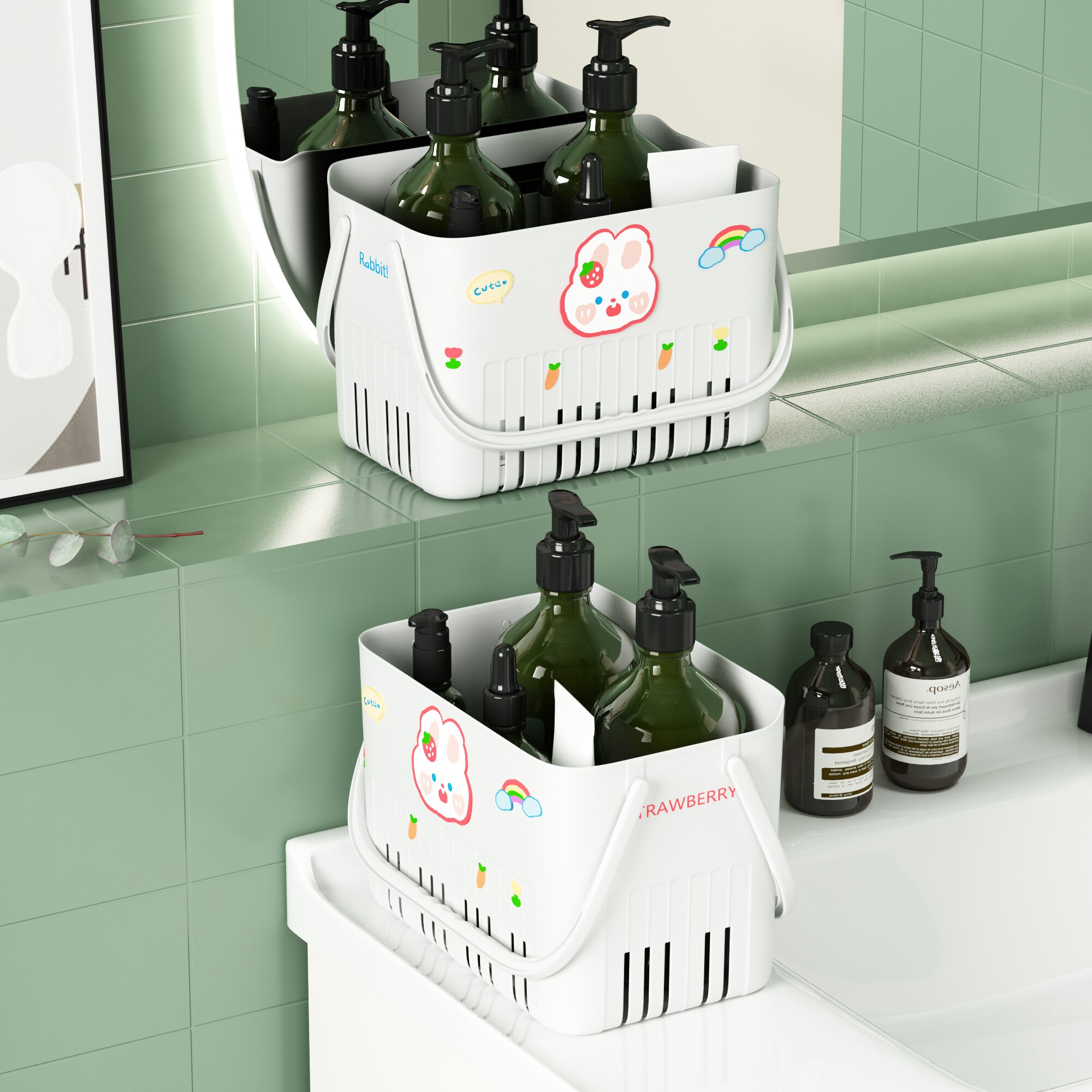 Bath Basket Portable Bathroom Bath Basket Powder Room Wash Basket Student Bath Basket Plastic Sundries Storage Basket