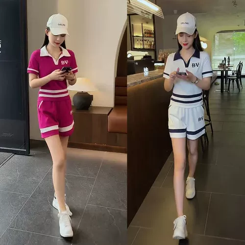 Летний спортивный костюм для отдыха, комплект, большой размер, воротник поло, короткий рукав, по фигуре