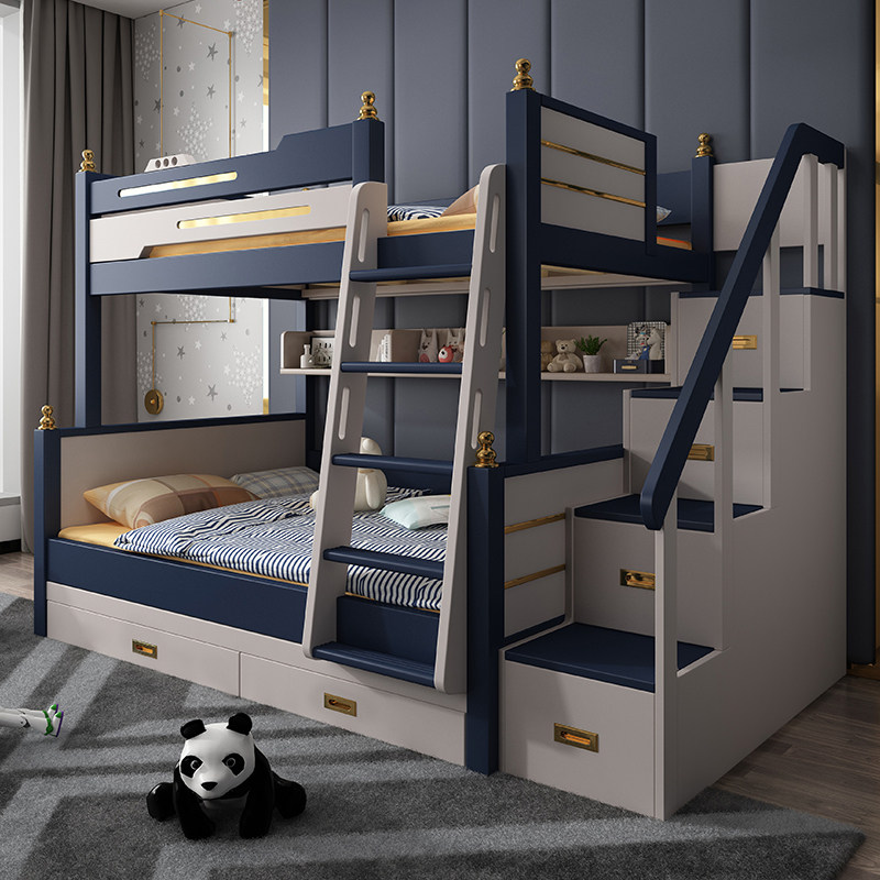 All solid wood children's bed bunk bed light luxury blue high and low bed mother bed multi-functional high box adult shop