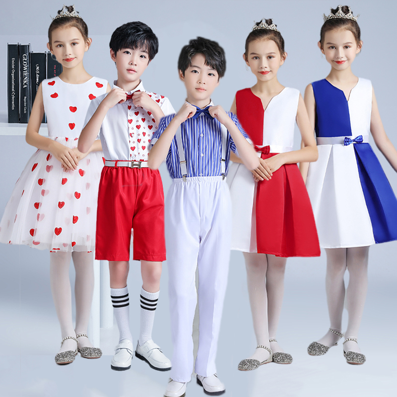 61 Children's Chorus Clothes Big Choir Costumes Performance Costumes for Primary and Secondary School Students Boys and Girls Heart to Party Dance Performance Costumes