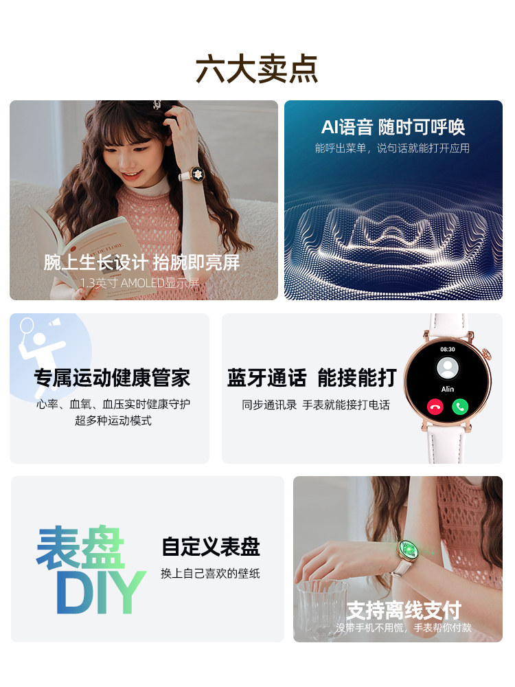 Smart Watch for Women 2025 New Model, High-End and Stylish, Genuine Bluetooth Calling, Multifunctional, Rechargeable, Sleep Monitoring, Health, Heart Rate, Blood Oxygen, Compact Round Dial, Electronic Payment, Sports Bracelet