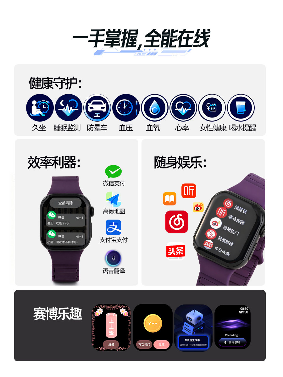 2025 New Smart Watch for Men and Women, Universal Bluetooth Phone with Message Reply, Chat, Music Listening, Multi-Function, Self-Discipline, Heart Rate and Sleep Monitoring, Huaqiangbei S10 Top Version Watch Sports Bracelet