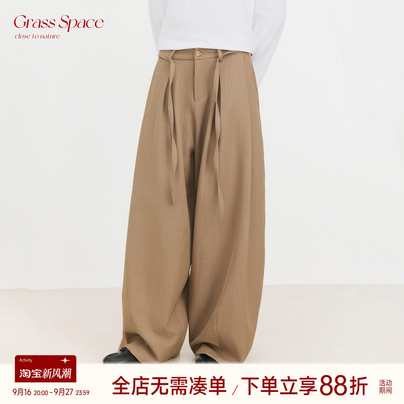 Original Space Grass Space Two-Tone Tie-Waist Wide-Leg Suit Pants for Women, Autumn High-Waisted Pleated Drape Casual Pants Original Space Grass Space Two-Tone Tie-Waist Wide-Leg Suit Pants for Women, Autumn High-Waisted Pleated Drape Casual Pants