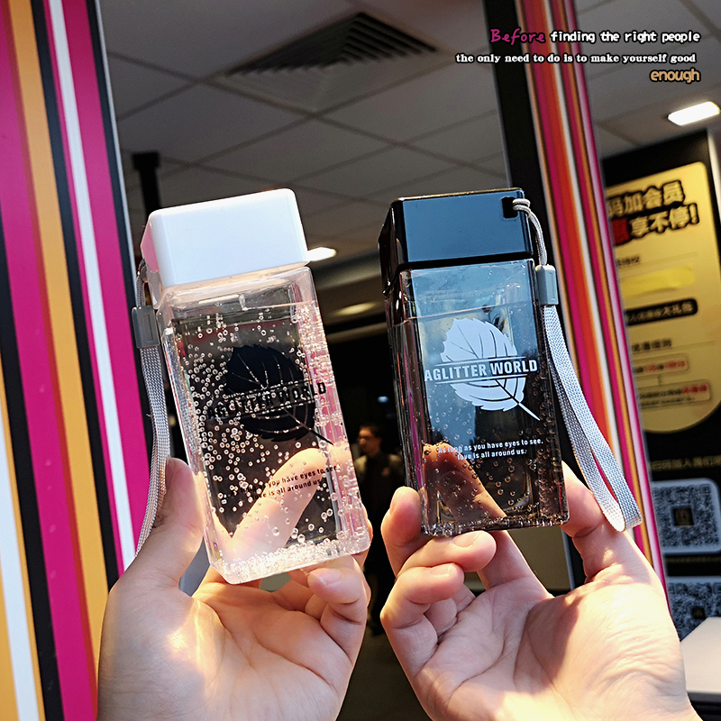 Simple and compact square water cup personality accompanying cup creative portable plastic cup creative leaf fresh leak-proof cup