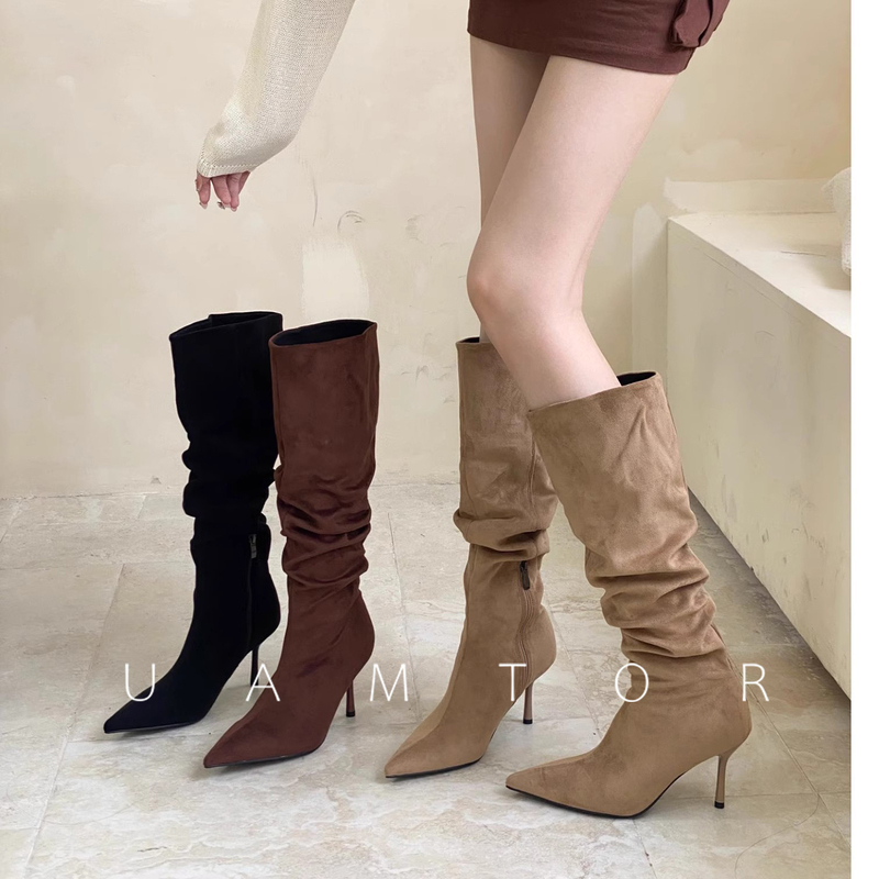 French Uamtor Wide-Leg, Large-Calf, Old Money Style Slouch Boots for Women, 2026 Spring and Autumn Pointed-Toe Stiletto High Boots French Uamtor Wide-Leg, Large-Calf, Old Money Style Slouch Boots for Women, 2026 Spring and Autumn Pointed-Toe Stiletto High Boots
