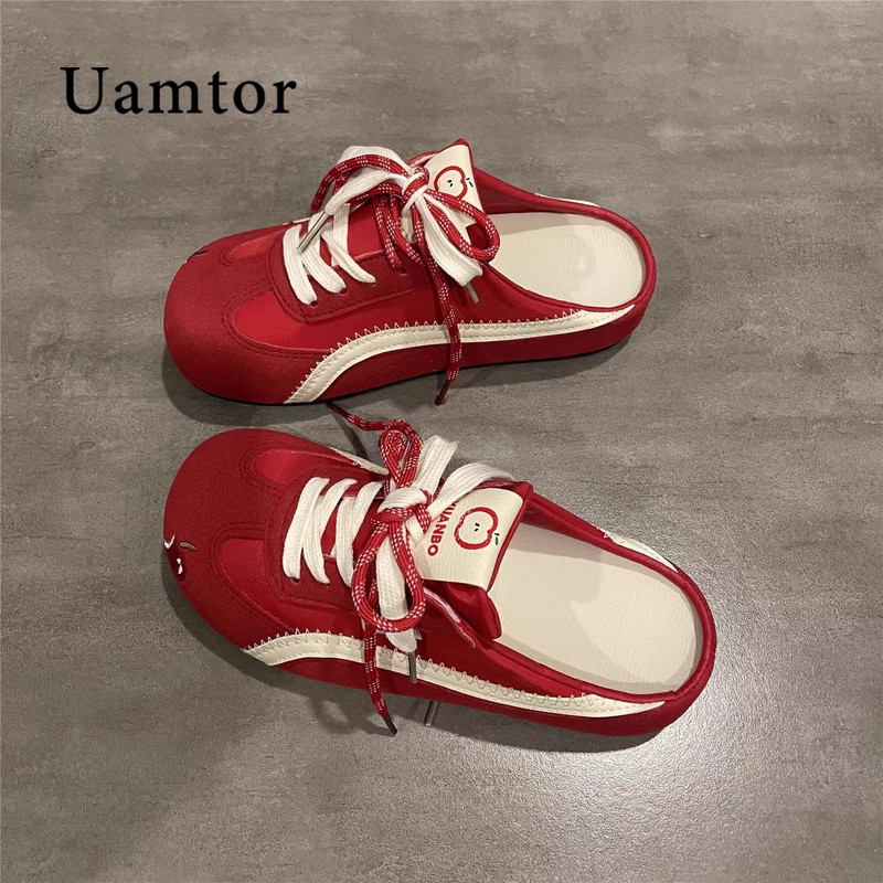 French Uamtor Slip-On Half-Slippers for Women 2026 Summer New Sneakers Retro Bright Red German Training Shoes French Uamtor Slip-On Half-Slippers for Women 2026 Summer New Sneakers Retro Bright Red German Training Shoes