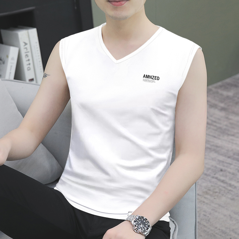 Versatile Men's Tank Top, Trendy Outerwear, Slim Fit, Summer Sports Fitness Basketball Vest, Sleeveless, Wide Shoulder, White T-Shirt