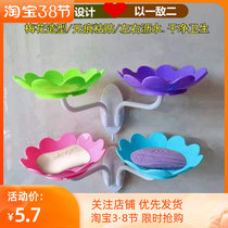 Plum Blossom Soapbox Free of perforated double drain Soap Toilet Wall-mounted Shelve Bathroom Suction Cups Soap Racks