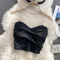 Fan-style fishbone small harnesses blouse blouses seaside cross design sensation knotted rag lace harness vest outside wearing summer