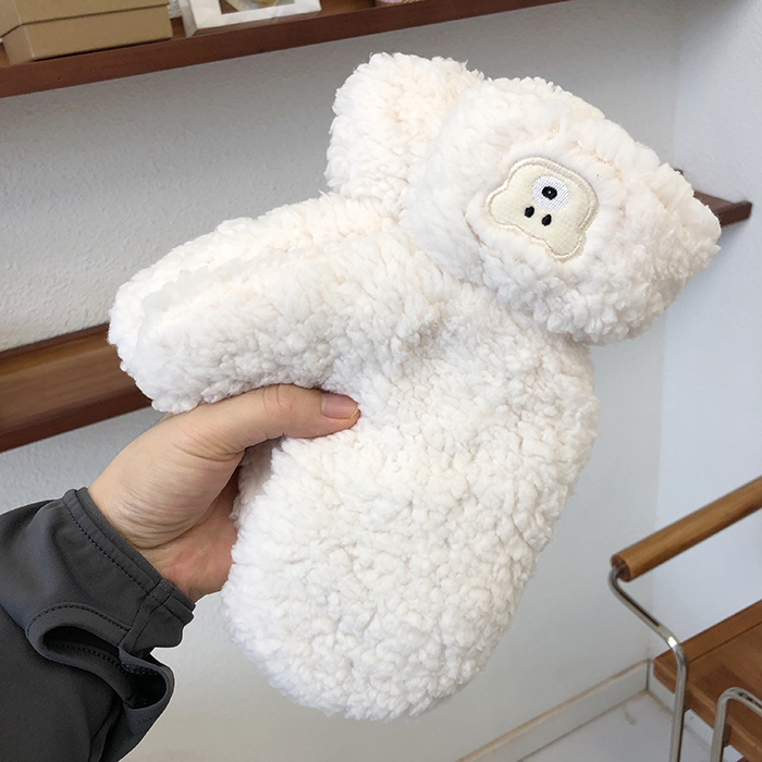 Plush Cute Little Bear Warm for Women's Winter Outdoor Cold Protection Double Layer Thickened Gloves_voghion.com