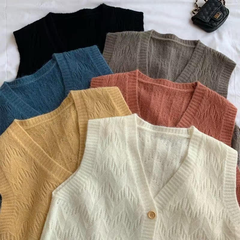 2021 Spring loaded new Korean version 100 lap V neckline cardio-knitted vest waistcoat Waistcoat Boom