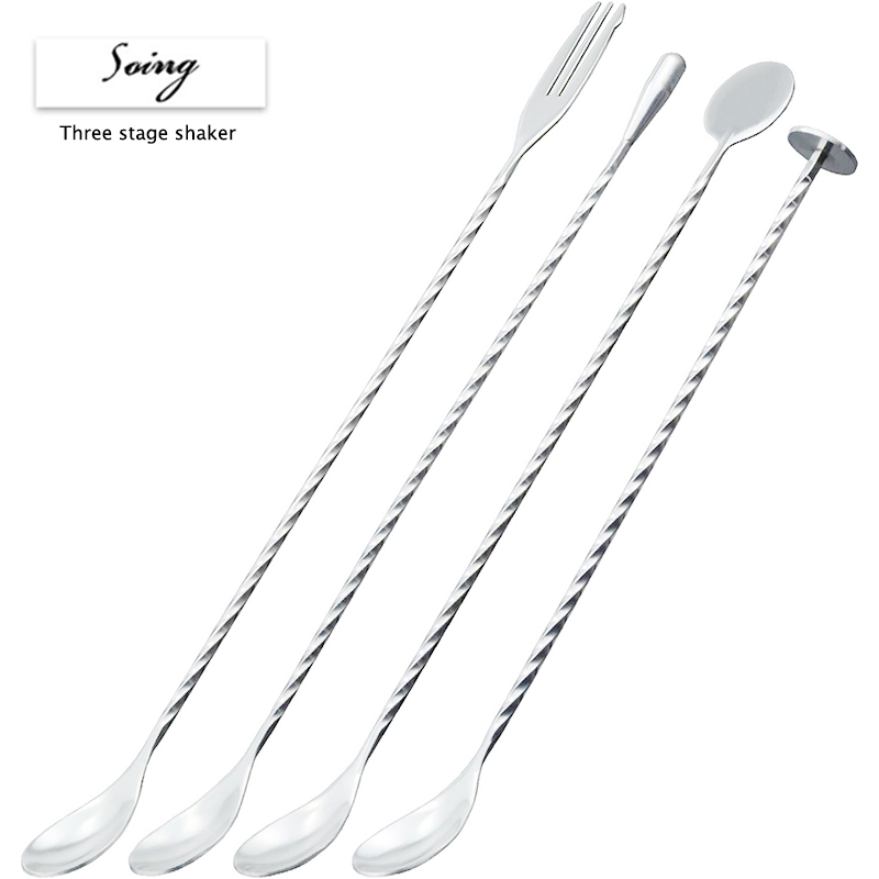 SOING304 ステンレススチール ロングバースプーン ダブルヘッド ロングハンドル スパイラル コーヒー スターラー スティック カクテルバースプーン