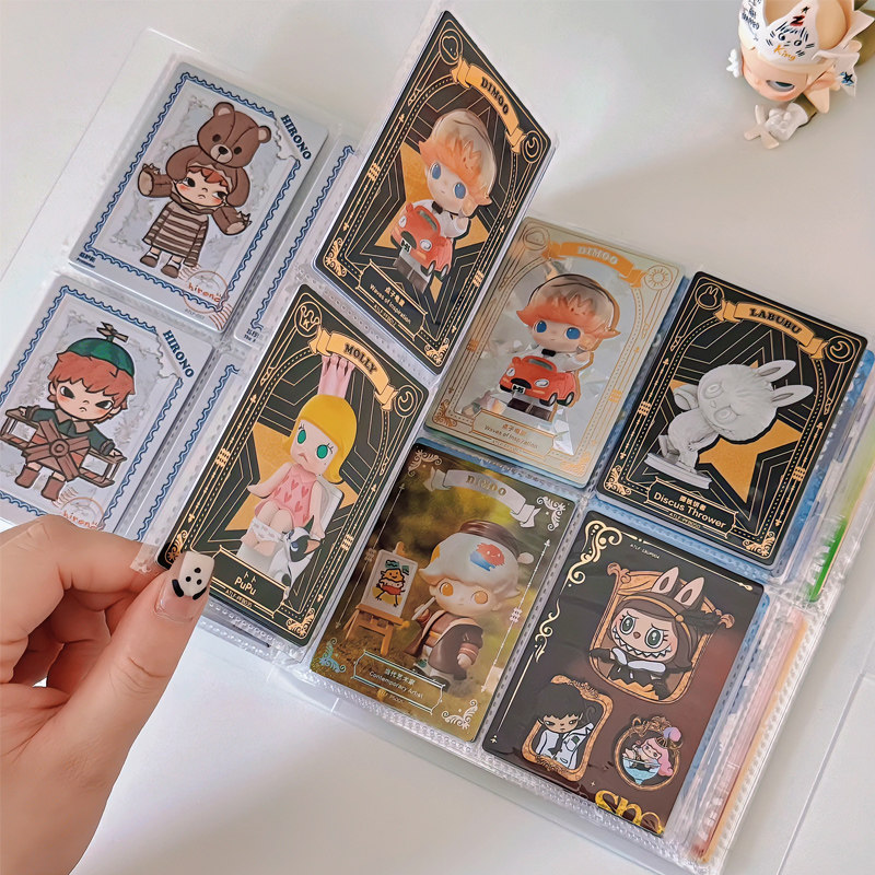 ブラインドボックスカードオーガナイザー、フィギュアIDカードブック、カードコレクションアルバム、4マスグリッド9枚カードコレクション、名刺アルバム