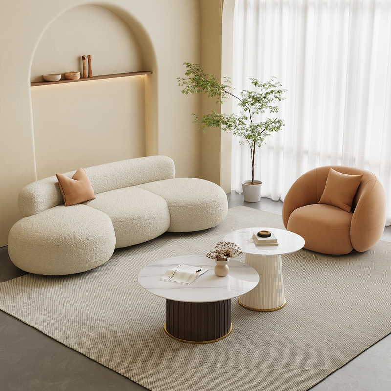 Light Luxury Small Sofa Rest Area Reception Area with Cream-Colored Curved Design for Meeting and Hosting Guests, Suitable for Beauty Salons, Clothing Stores, and Guesthouses