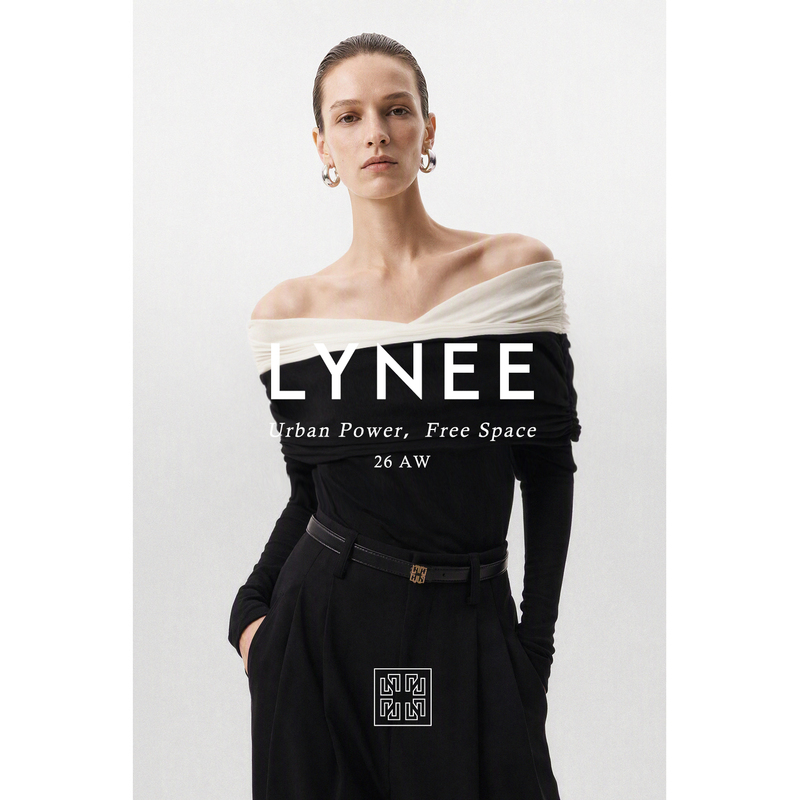 Lynee【Black Swan】Tencel Wool Off-Shoulder Top Simple Black and White Contrast Knit Sweater for Women 2026 Autumn
