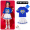 6052 Blue Heart Top+7007 Blue Bar White Short Skirt+Blue Square Scarf+Rainbow Socks