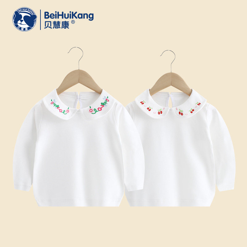 Girls thin round neck bottoming shirt spring and autumn children's long-sleeved cotton t-shirt baby girl 1 year old foreign style top