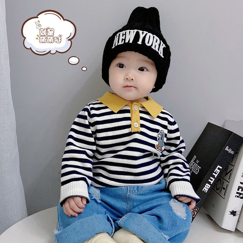 Boy baby sweater 2022 autumn new baby spring and autumn girls knitted jacket 0-4 years old striped lapel