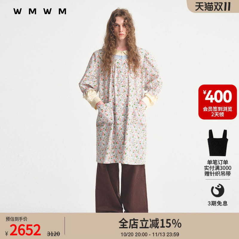 [Same Style as Zhang Ruonan] [Wmwm] 2026 Autumn and Winter Lace Splicing Fake Two-Piece Floral Dress Long-Sleeved Women's Dress