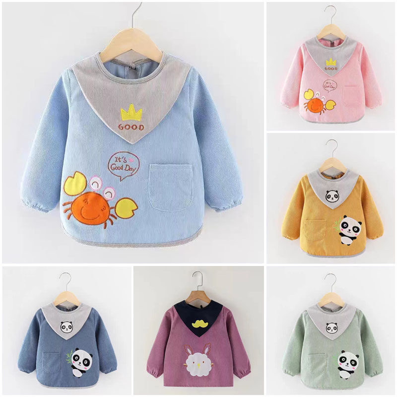 Baby blouse long-sleeved boy baby children eat waterproof bib girls autumn and winter velvet baby anti-dirty reverse dressing