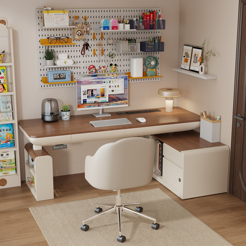 Solid Wood Smart Electric Lift Desk Corner Desk Storage Cabinet Integrated Home Office Desk 2026 New Model Computer Desk
