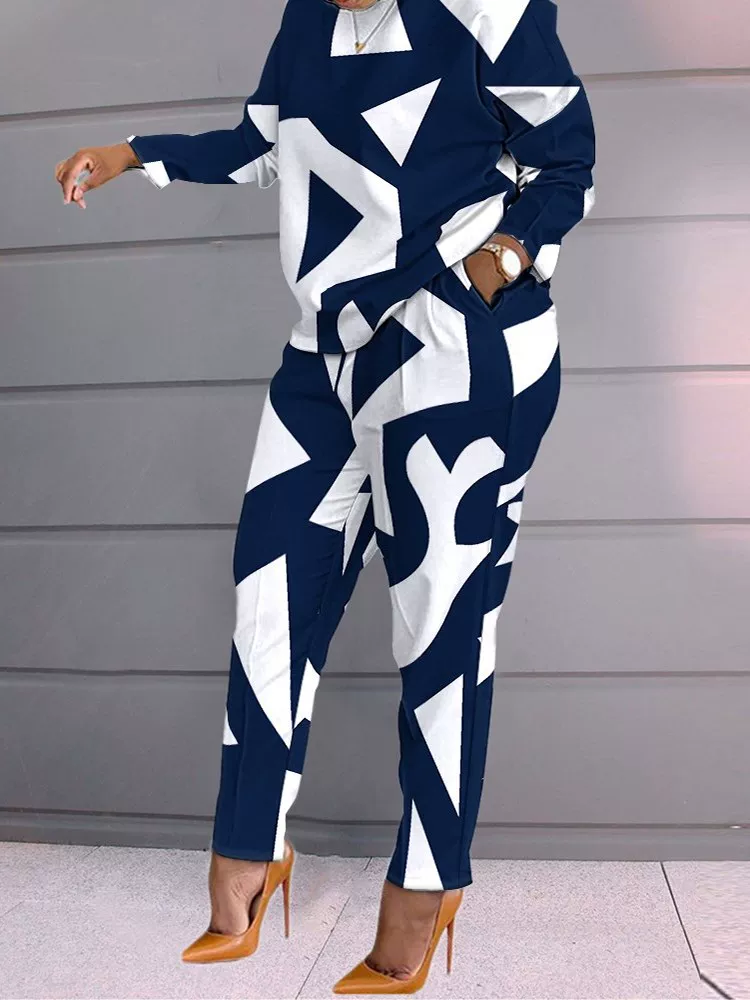 Women pants set 23 plus-size print patchwork long tracksuits
