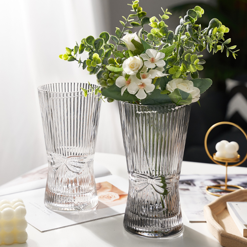 Suqu Romans Wind Glass Vase Creative Vertical Stripe Water Bacon Transparent Insert Flowers Living-room Table Pendulum For Home