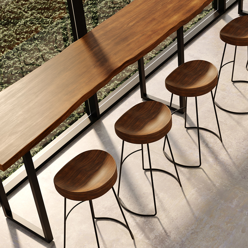 Industrial wind solid wooden bar chair combination modern minimal high bench bar table and chair Bar retro long tables